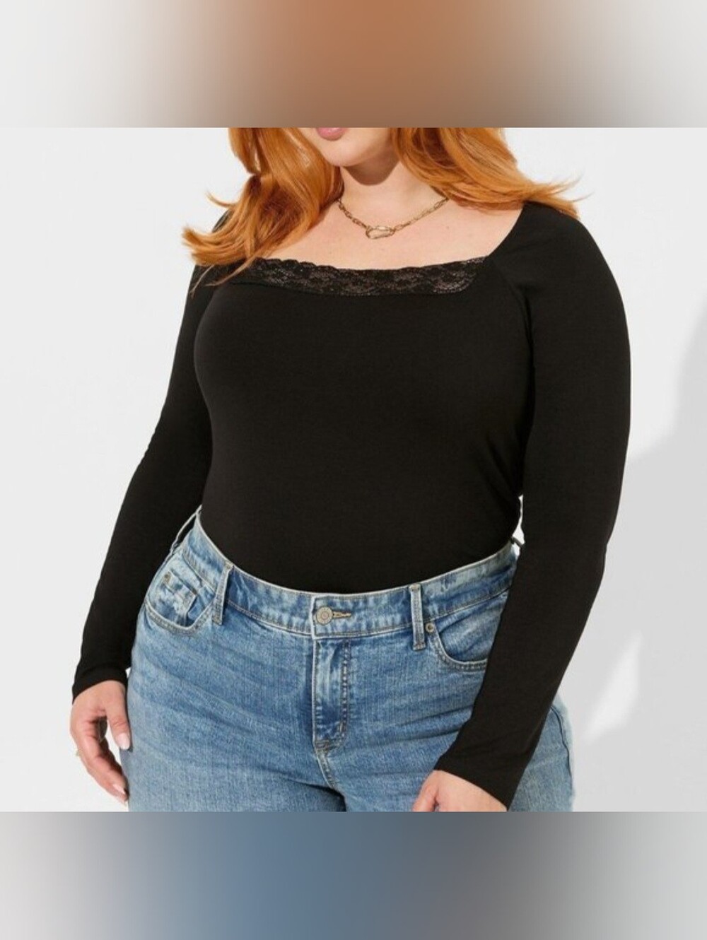Torrid super soft knit black long sleeve square neck top lacey y2k size large